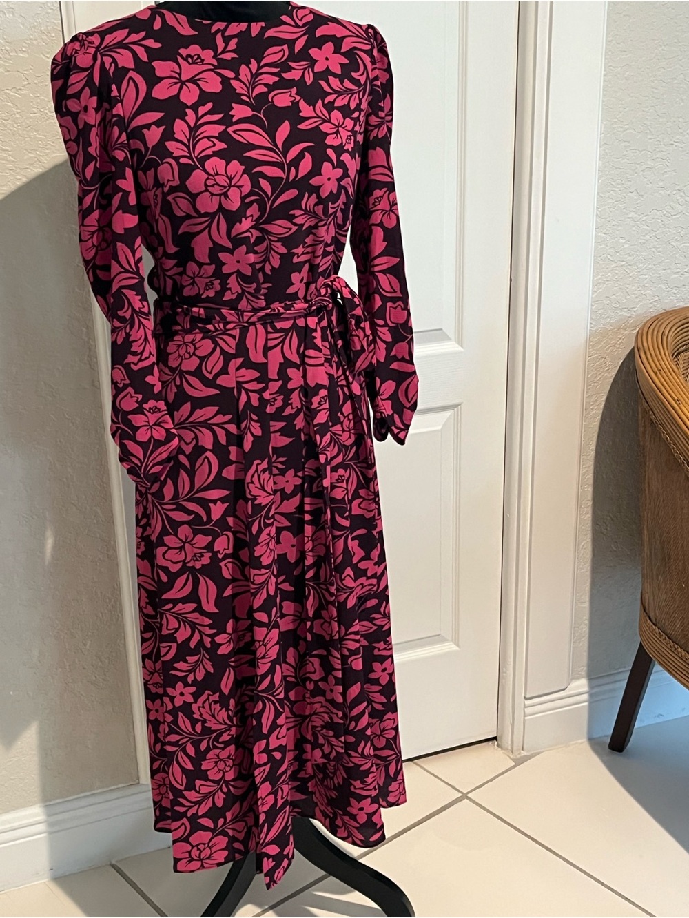 Eliza J Black and Pink Long-Sleeve Wrap Dress
